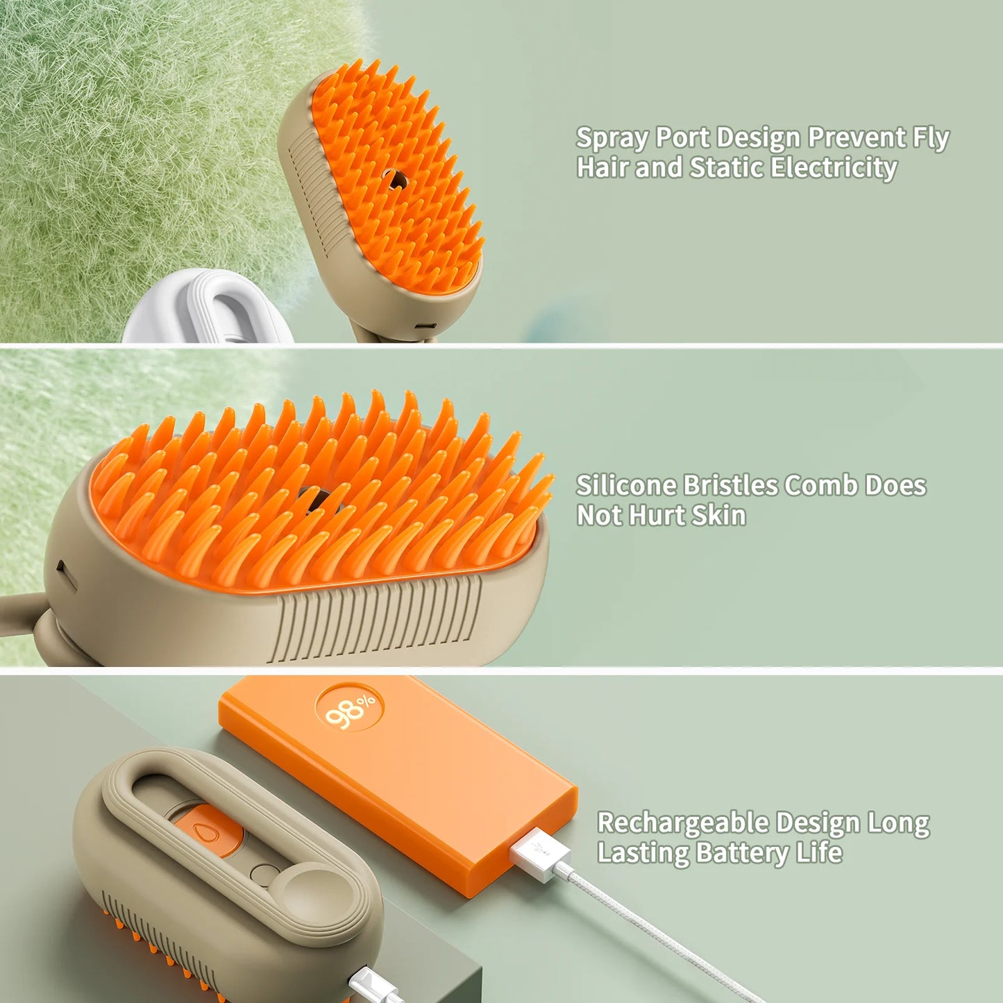 3-In-1 Self-Cleaning Steam Grooming Brush for Removes Loose Undercoat for Long Short Haired